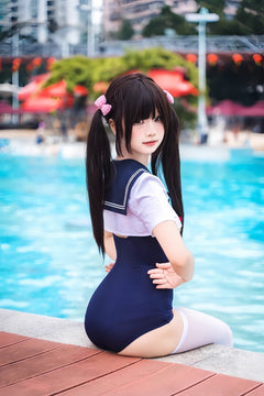 Japanese Anime Sailor Style Two-Piece Uniform Swimsuit Set with Bandage Design-9