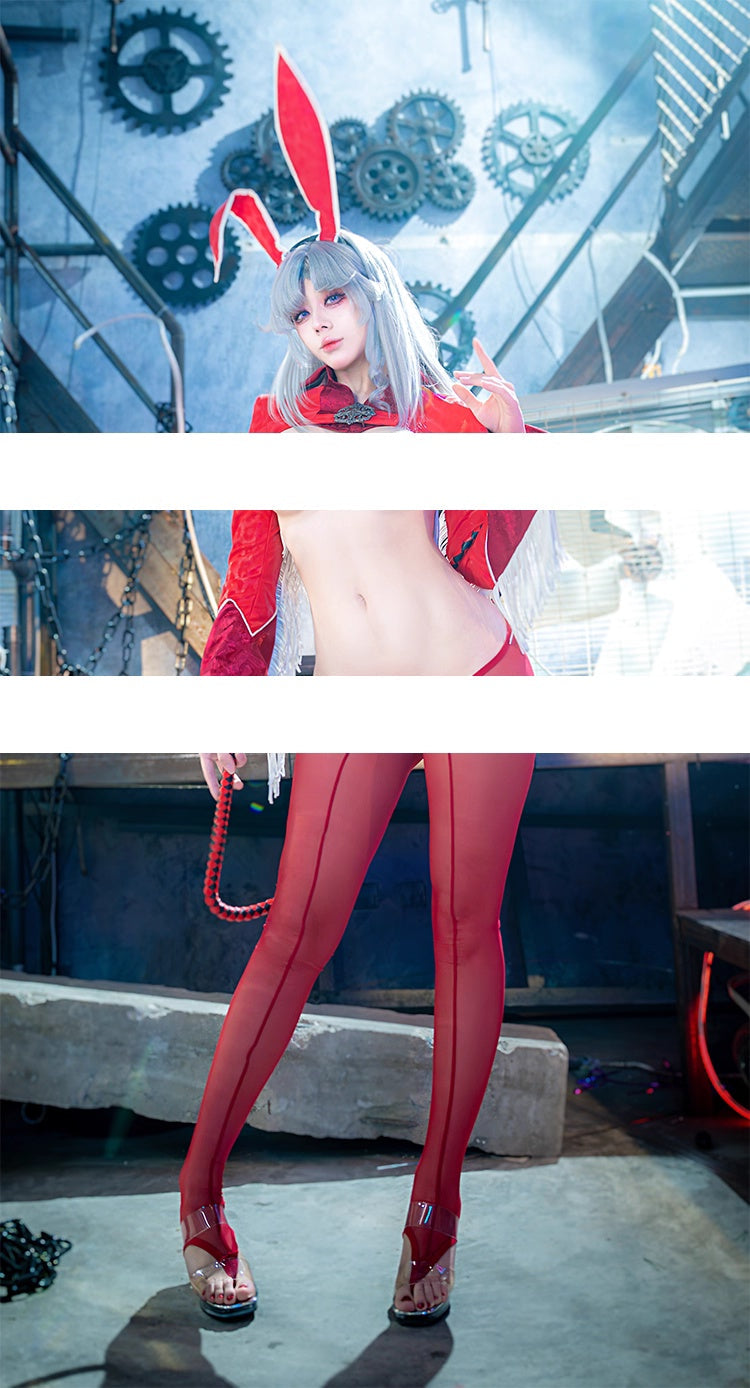 Wild Bunny Cow Girl PU Leather Jacket Sheer Sexy Ligerie Cosplay Costume Set-8