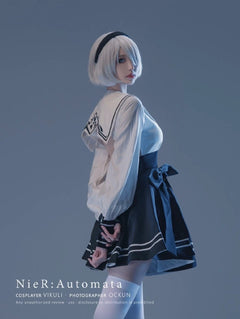 2B Cosplay Dress Halloween Costume Set Anime Sailor Style Costume-3