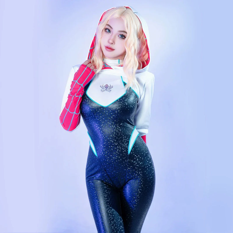 Woman Super Hero Spandex Pu Leather Cosplay Halloween Costume Bodysuit with Jacket-4