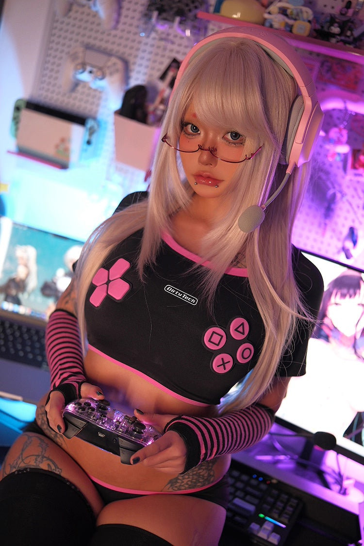 Anime eSports Gaming Style Crop Top with Low Rise Shorts Cosplay Costume Set-6