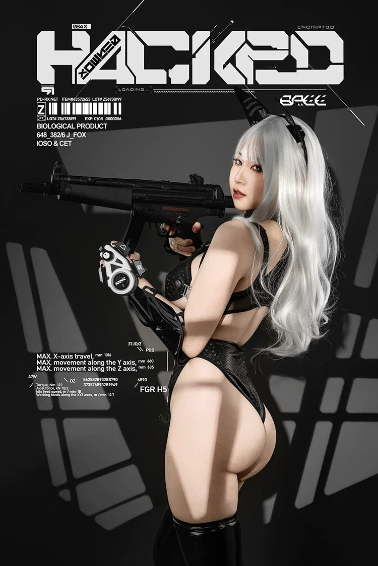 Tactical Anime Girl PU Leather Sheer Mesh Sexy Cosplay Bodysuit Costume-28