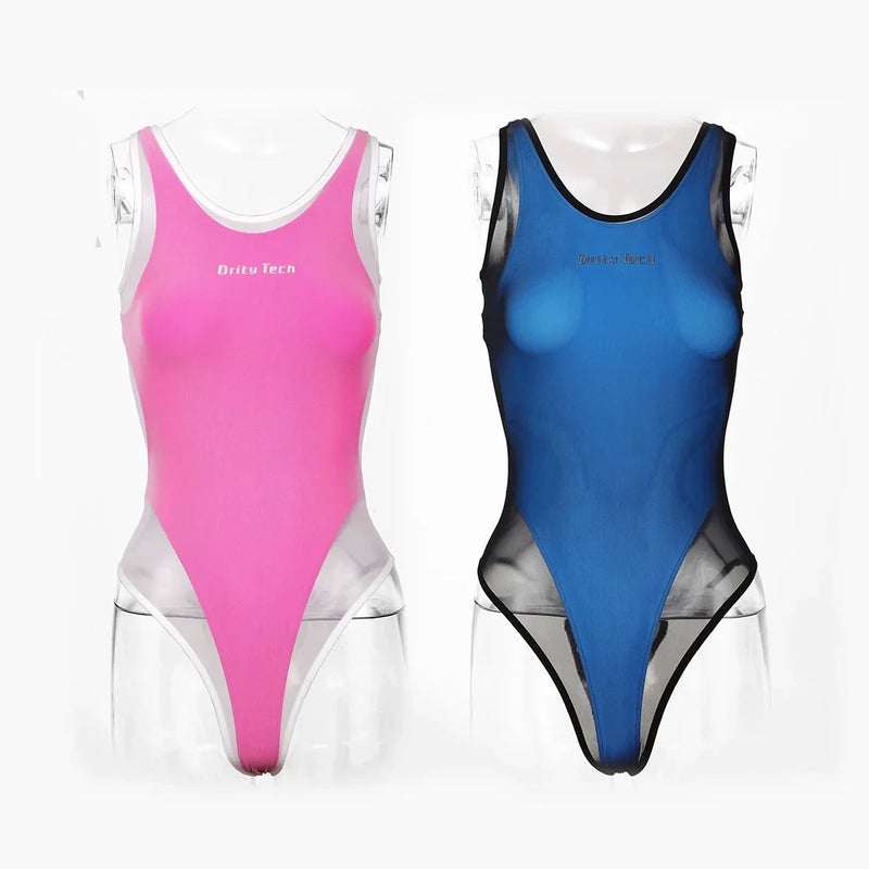 Anime Tropical Style One-piece Swimsuit with Mesh Sheer Overlay Summer Swimwear-17