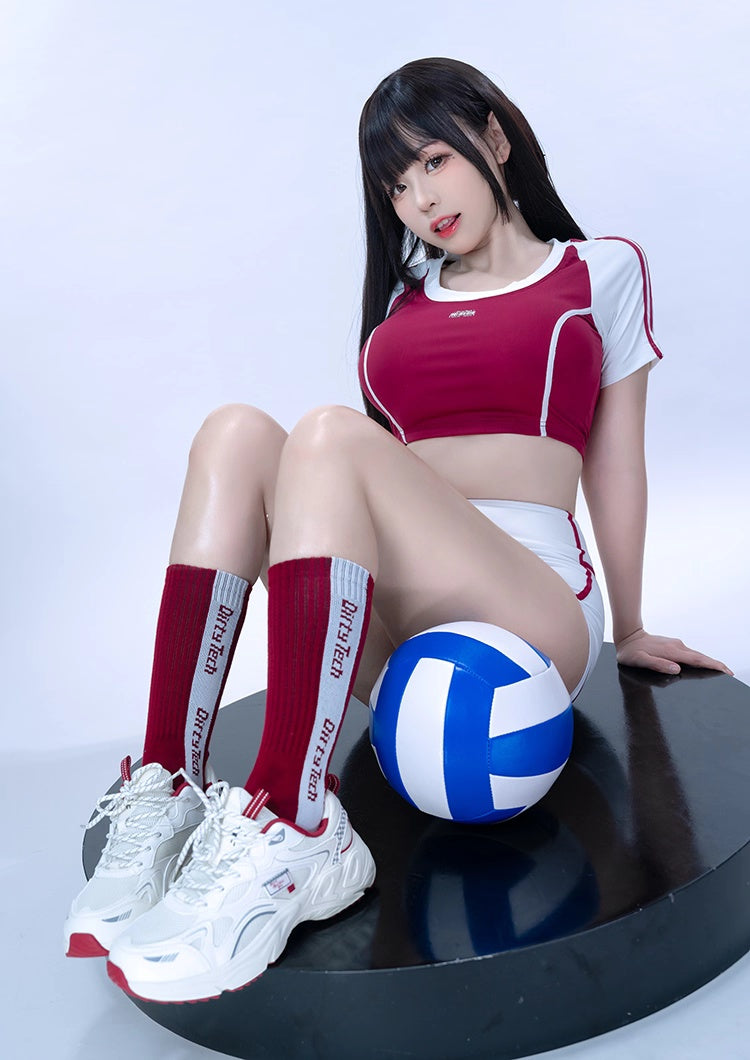 Anime Style 3-Piece Short Gymnastics Uniform Volleyball Sports Activewear-6