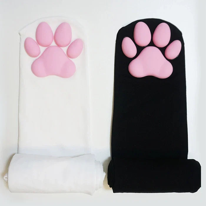 100D Knee Stockings with 3D Cute Cat Paw Paddings Anime Style Velvet Stockings-3