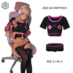 Anime eSports Gaming Style Crop Top with Low Rise Shorts Cosplay Costume Set-1