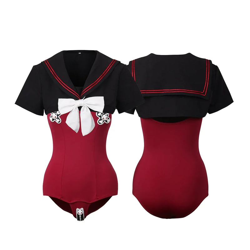 Japanese Anime Sailor Style Two-Piece Uniform Swimsuit Set with Bandage Design-3