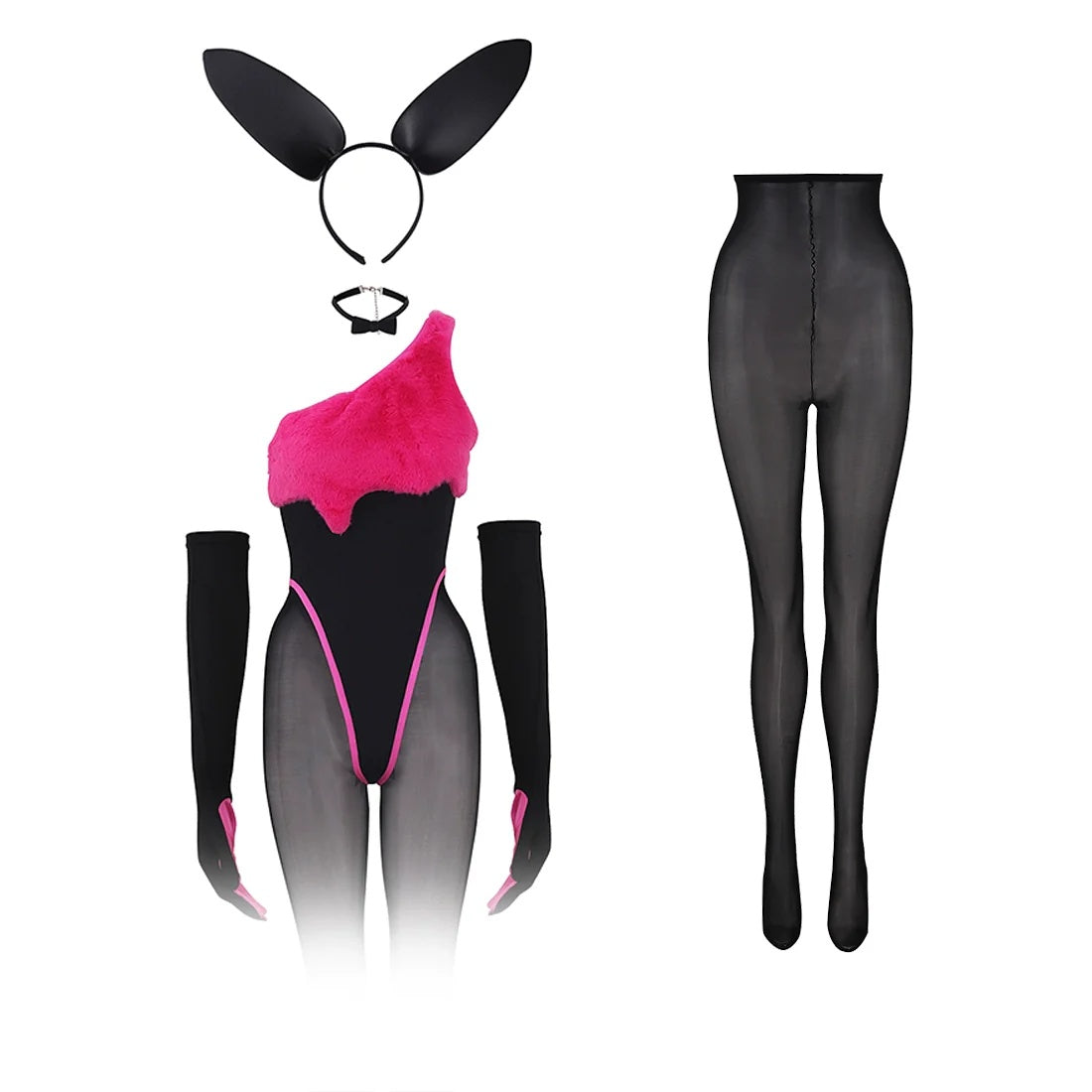 Anime Strawberry Ice Cream Style Bunny Girl Knitted Black Pink Bodysuit Lingerie Set-3