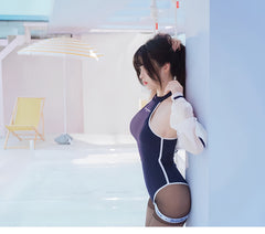 Anime Style JK One Piece Swimsuit with Jacket Spandex Racing Suit Wet Suit-6