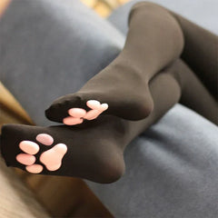 100D Knee Stockings with 3D Cute Cat Paw Paddings Anime Style Velvet Stockings-8
