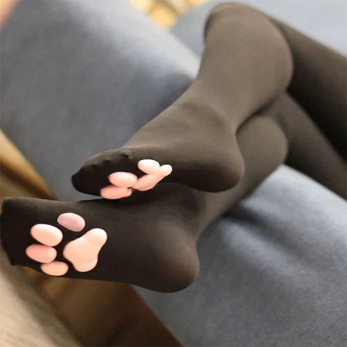 100D Knee Stockings with 3D Cute Cat Paw Paddings Anime Style Velvet Stockings-8