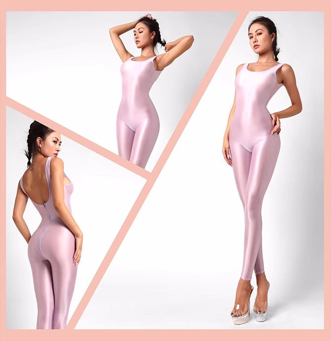 Sleeveless Sheer Spandex Bodysuit Glossy Silky Spandex Yoga Suit Lingerie-21