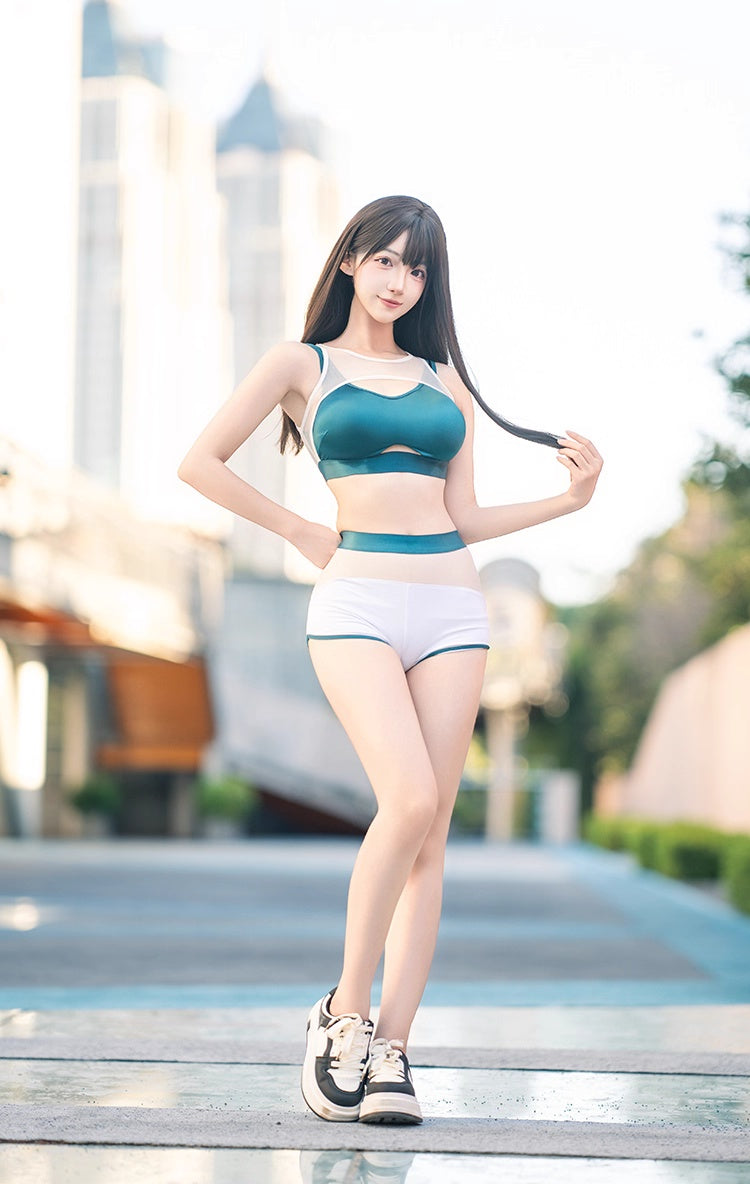 Anime Style Short Gymnastics Uniform Sheer Mesh Volleyball Sports Activewear-10