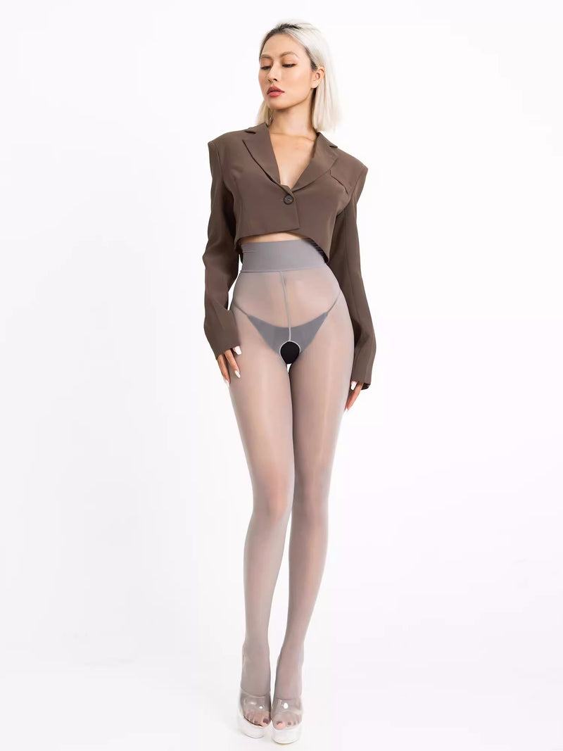 20D Crotchless High Waist Pantyhose Nylon Tights-2