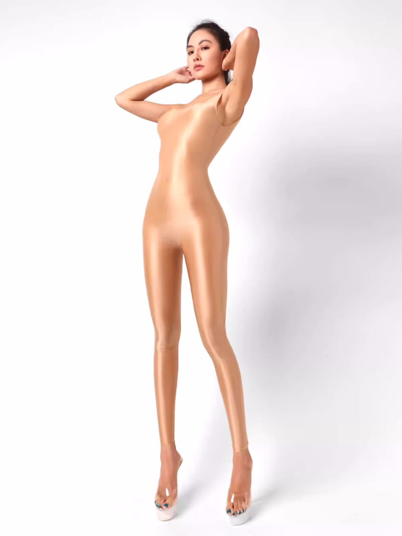Sleeveless Sheer Spandex Bodysuit Glossy Silky Spandex Yoga Suit Lingerie-17