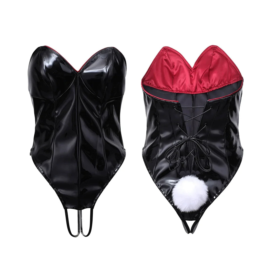 PU Leather Bound Bunny Strapless Bunny Girl Cosplay Costume Sexy Open Crotch Lingerie-3