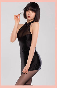 Satin Spandex Halter Sleeveless Short Dress Lingerie-7