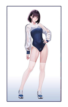 Anime Style Blue Spandex One-piece Swimsuit with Sheer Crop Jacket and Stockings-2