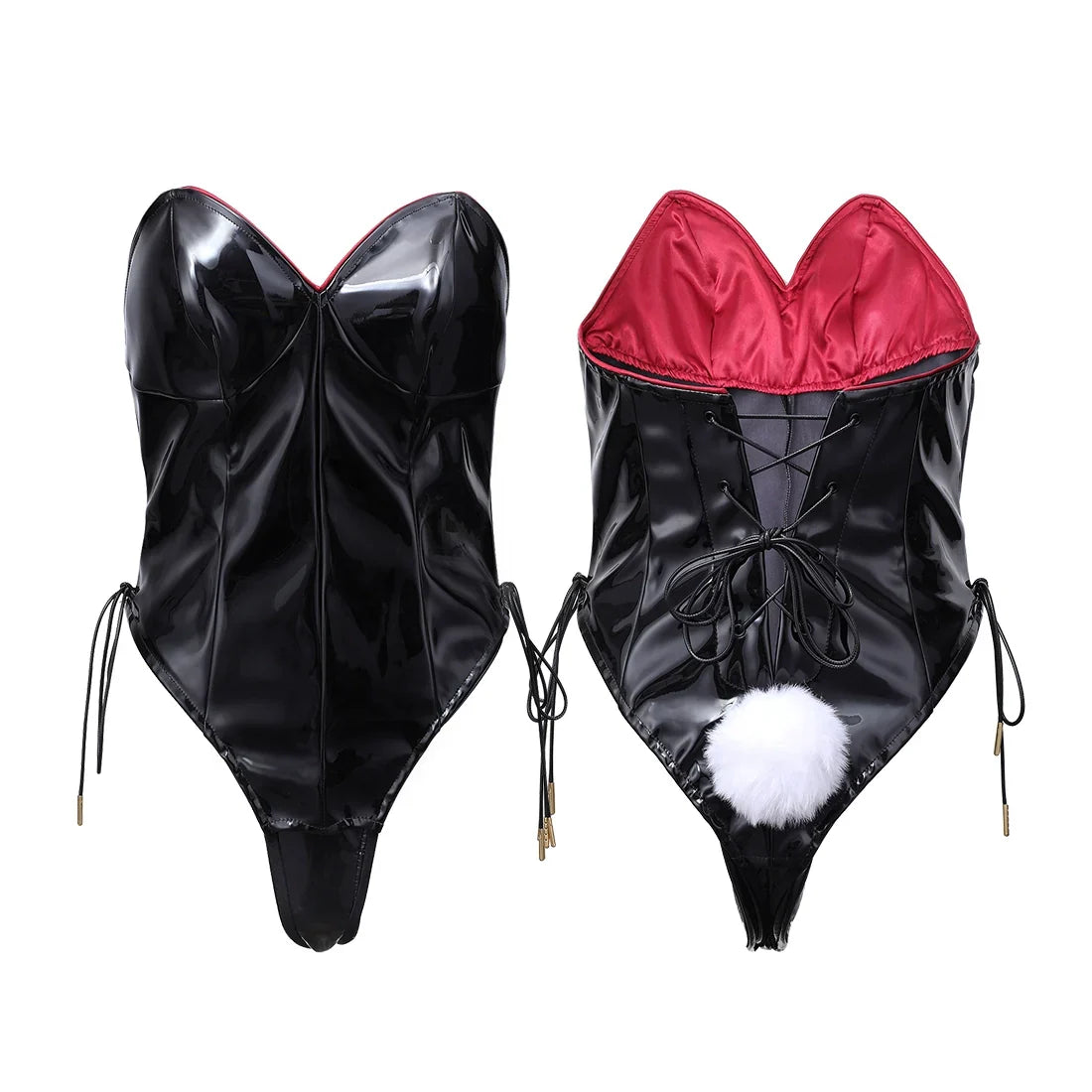 PU Leather Bound Bunny Strapless Bunny Girl Cosplay Costume Sexy Open Crotch Lingerie-4
