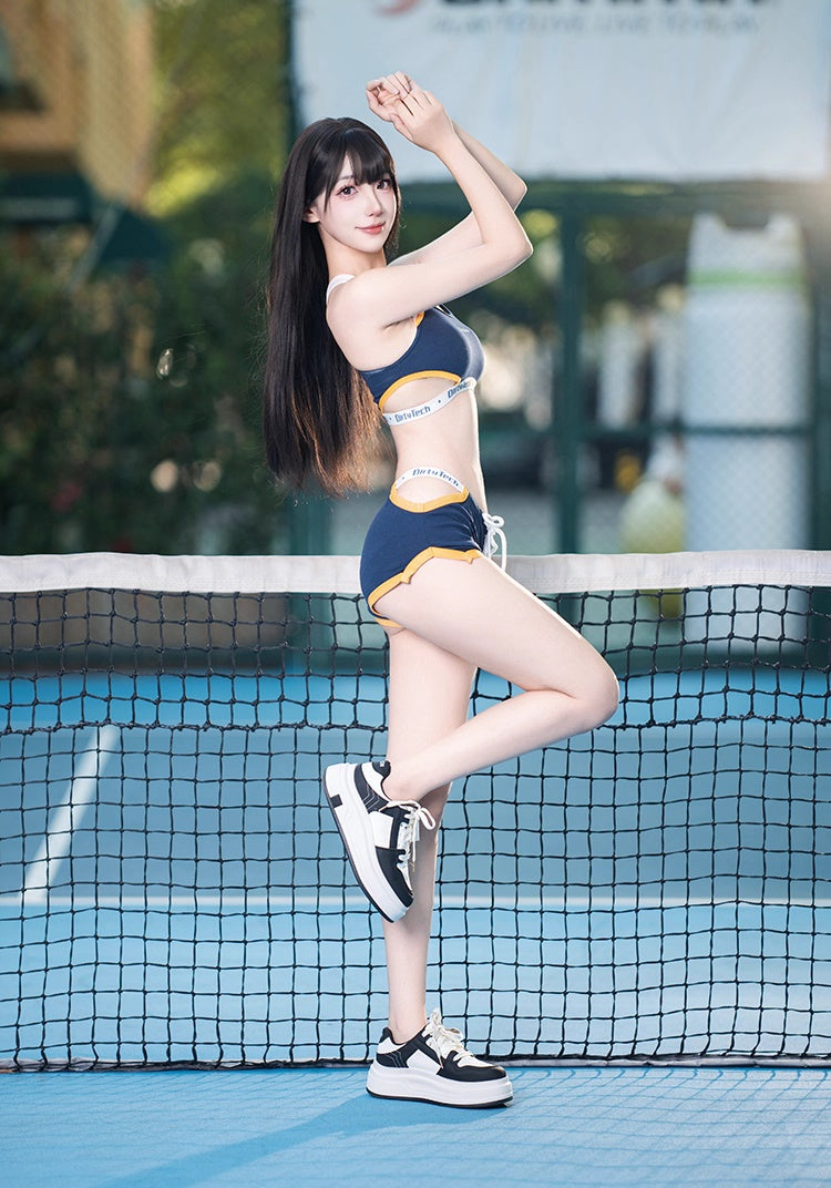 Anime Style Boxing Running Sexy Sports Activewear Set Hollow Tank Top with Shorts-8