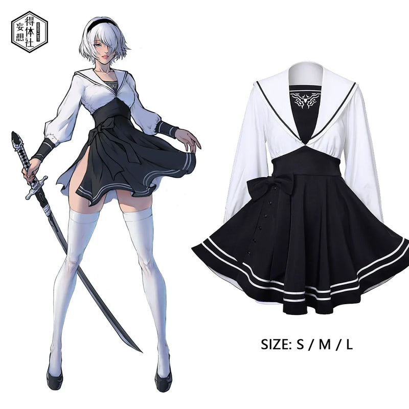 2B Cosplay Dress Halloween Costume Set Anime Sailor Style Costume-1