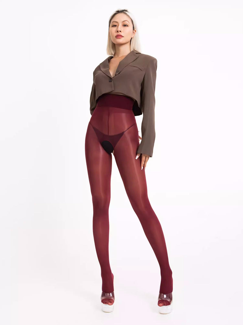 20D Crotchless High Waist Pantyhose Nylon Tights-7