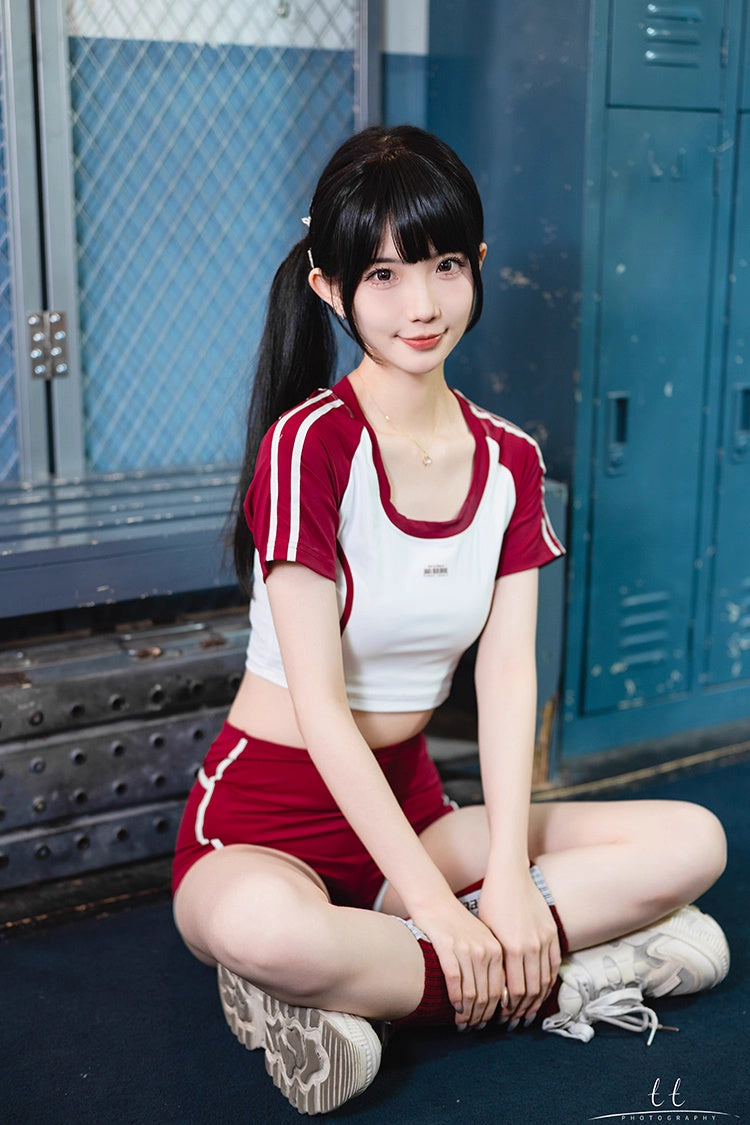 Anime Style 3-Piece Short Gymnastics Uniform Volleyball Sports Activewear-12