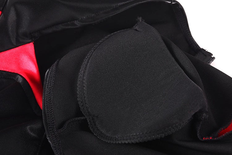 Black and Red One-Piece Spandex Race Queen Bodysuit Cotume with Sheer Mesh-21