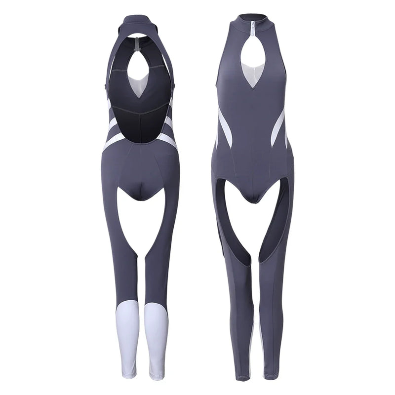 Anime Style the Grey Shark Jumpsuit Yoga Pants Full Body Sexy Fitness Active Wear-2