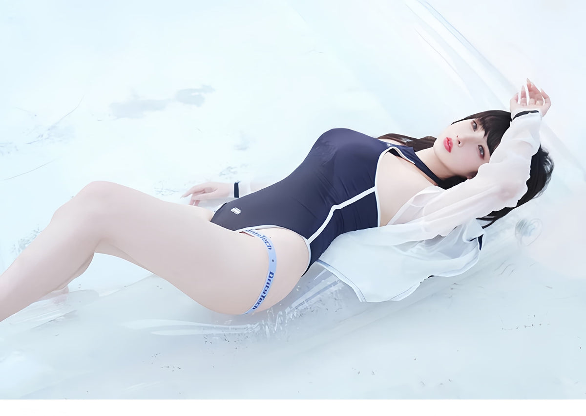 Anime Style JK One Piece Swimsuit with Jacket Spandex Racing Suit Wet Suit-9