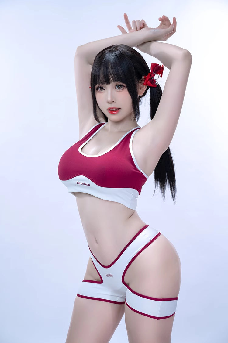 Anime Style 3-Piece Short Gymnastics Uniform Sports Tank Top with Sexy Cutout Shorts-6