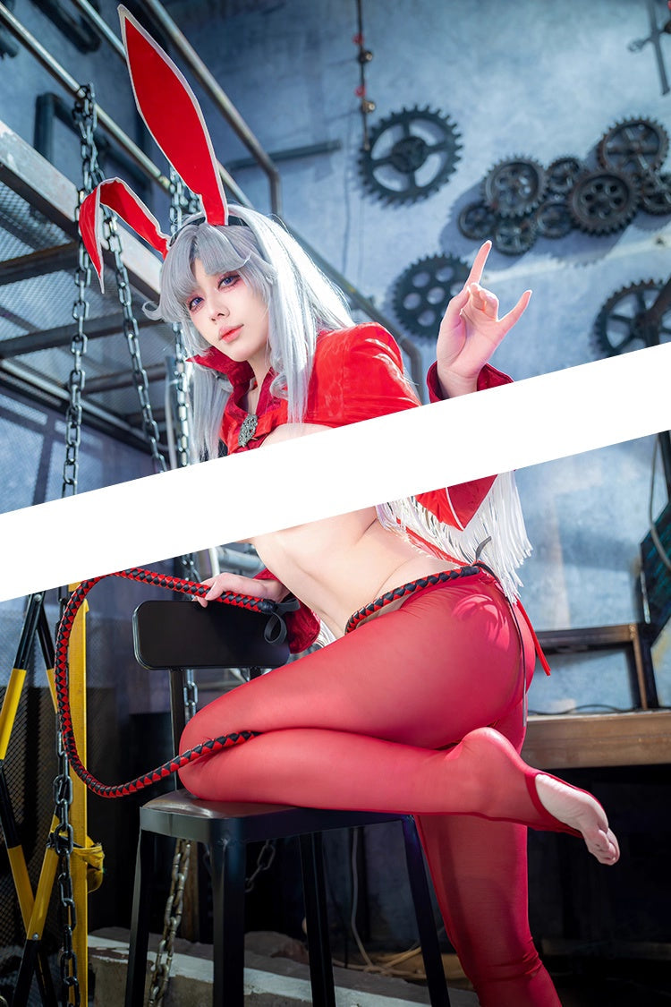 Wild Bunny Cow Girl PU Leather Jacket Sheer Sexy Ligerie Cosplay Costume Set-6