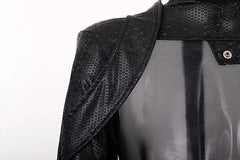 Tactical Anime Girl PU Leather Sheer Mesh Sexy Open Crotch Cosplay Full Bodysuit Costume-11