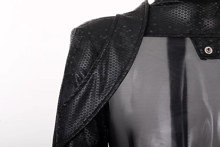 Tactical Anime Girl PU Leather Sheer Mesh Sexy Open Crotch Cosplay Full Bodysuit Costume-11