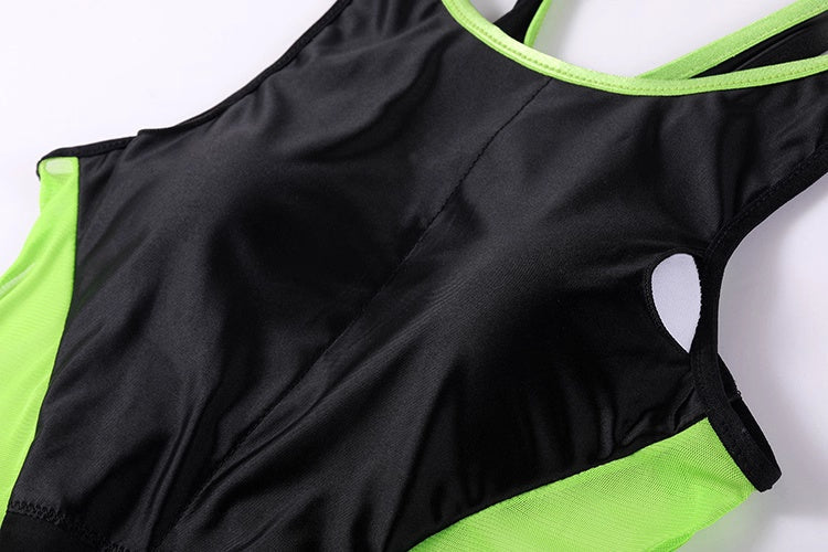 Anime Style One-piece Sexy Racing Swimsuit with Mesh Sheer Dual-color Design-18