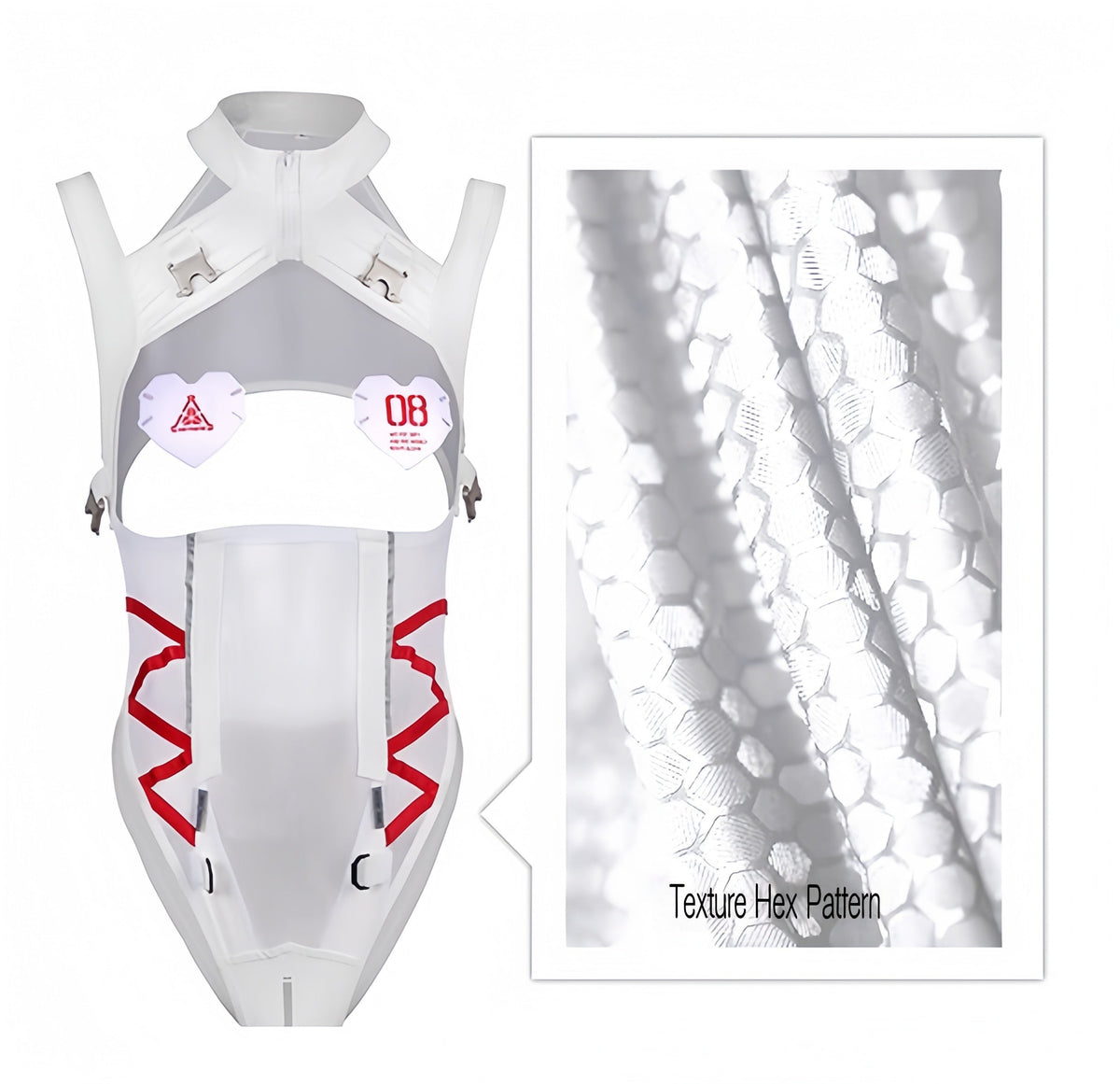 Tactical Anime Girl PU Leather Sheer Mesh Sexy Cosplay Bodysuit Costume White-8