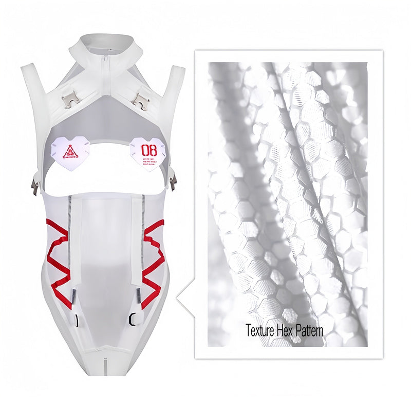 Tactical Anime Girl PU Leather Sheer Mesh Sexy Cosplay Bodysuit Costume White-8