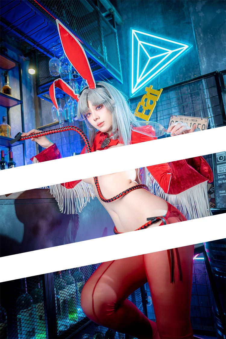 Wild Bunny Cow Girl PU Leather Jacket Sheer Sexy Ligerie Cosplay Costume Set-5