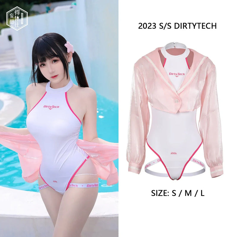 Anime Style JK One Piece Swimsuit with Jacket Spandex Racing Suit Wet Suit-3