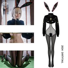 Bunny Girl Sexy Cute Costume PU Jacket Sheer Stockings Cosplay Lingerie Set-7