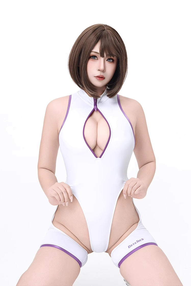 Anime Style Sexy One-piece Swimsuit Front Zipper Spandex Racing Swimwear Bodysuit-11
