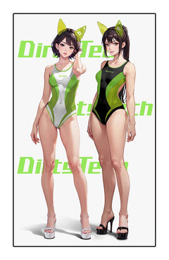 Anime Style One-piece Sexy Racing Swimsuit with Mesh Sheer Dual-color Design-2