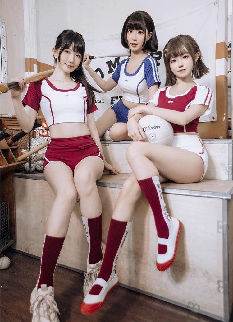 Anime Style 3-Piece Short Gymnastics Uniform Volleyball Sports Activewear-12