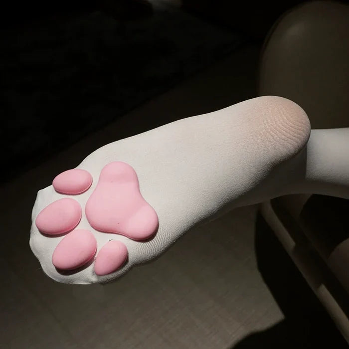 100D Knee Stockings with 3D Cute Cat Paw Paddings Anime Style Velvet Stockings-5
