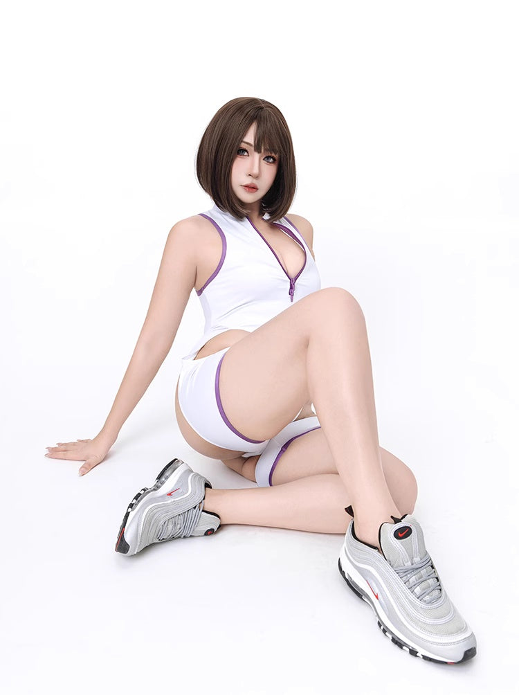 Anime Style Sexy One-piece Swimsuit Front Zipper Spandex Racing Swimwear Bodysuit-10