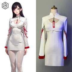 Anime Style Black and White Witch Spandex PU Leather Short Dress with Bust Zipper-15