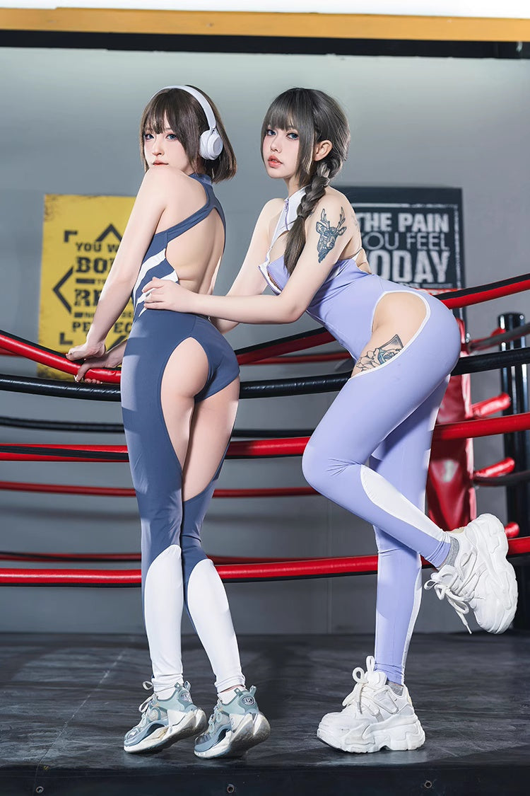 Anime Style The Purple Shark Jumpsuit Yoga Pants Full Body Sexy Fitness Activewear-12