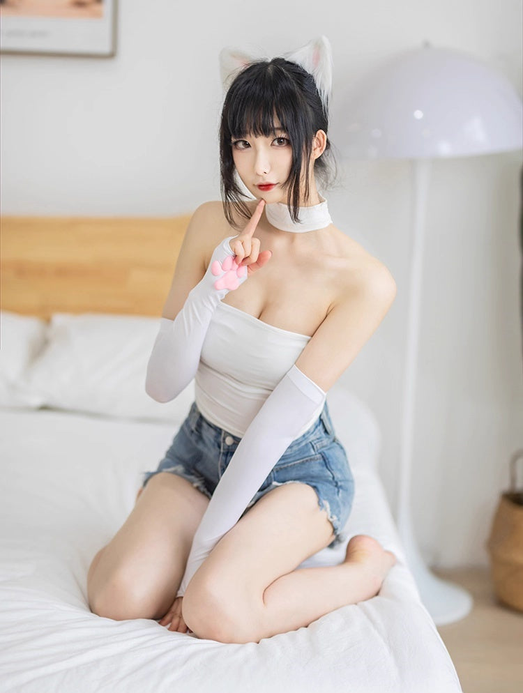 Cat Paw Sleeves with 3D Cat Paw Paddings Anime Style Velvet Cosplay Sleeves-4