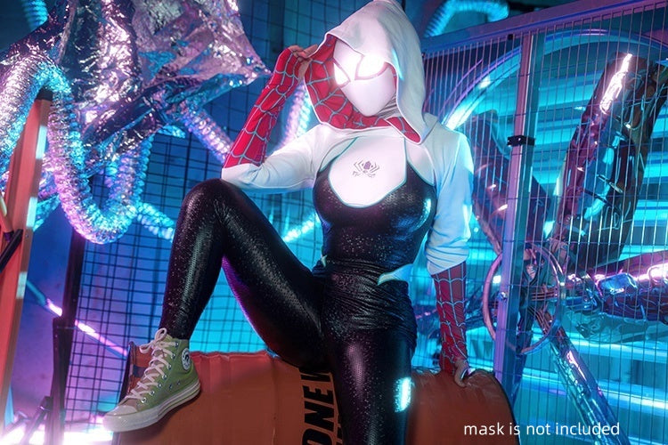 Woman Super Hero Spandex Pu Leather Cosplay Halloween Costume Bodysuit with Jacket-12