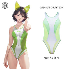 Anime Style One-piece Sexy Racing Swimsuit with Mesh Sheer Dual-color Design-4